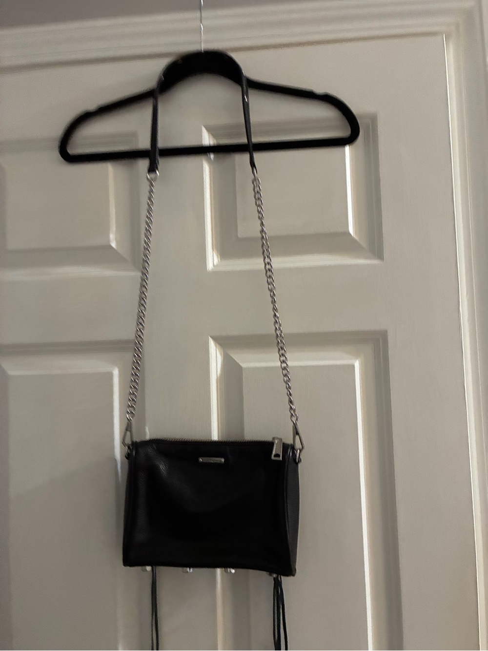 Rebecca Minkoff Black Leather Crossbody with Silver Chain Strap